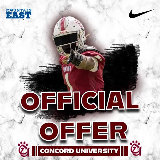 After a great conversation with coach @coachBFerg27 I am Blessed to receive an offer from Concord University. @CoachP_eterson @FlintHillFball @VaPrepsRivals #BlazeTheTrail #BeUnrivaled