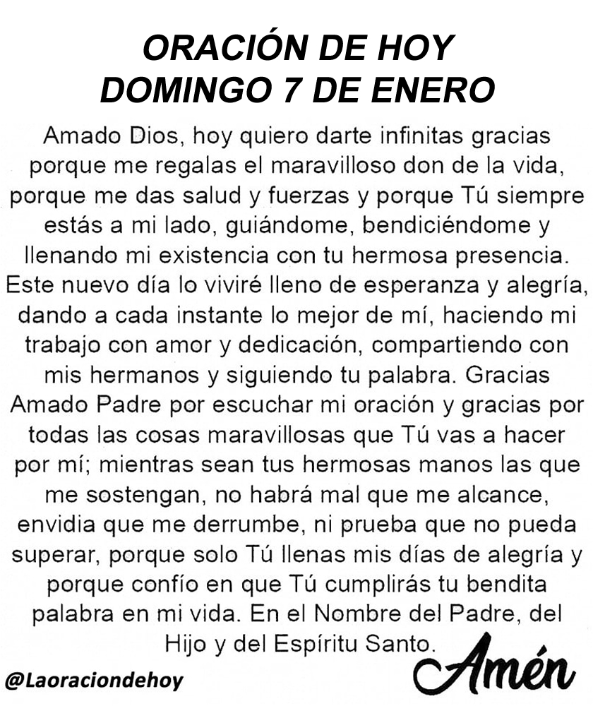 laoraciondehoy's tweet photo. Oración diaria para hoy domingo 7 de enero de 2024. https://t.co/AeghNBsFp7