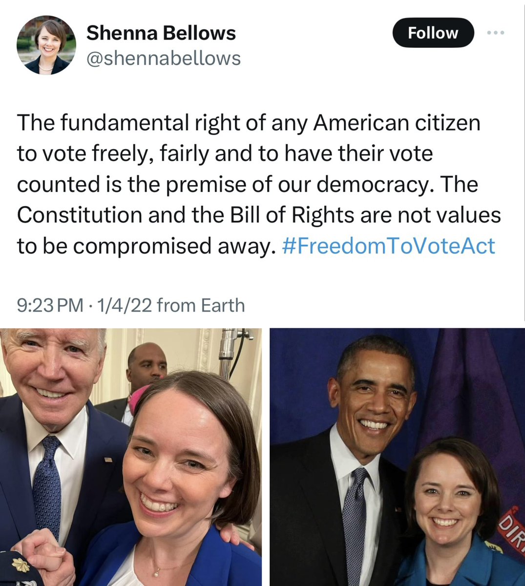 This is Shenna Bellows, the Maine Secretary of State who just removed Trump from the ballot. She said the right of every American to vote freely and fairly is the premise of our democracy. By her own standards, she is the real threat to our democracy!