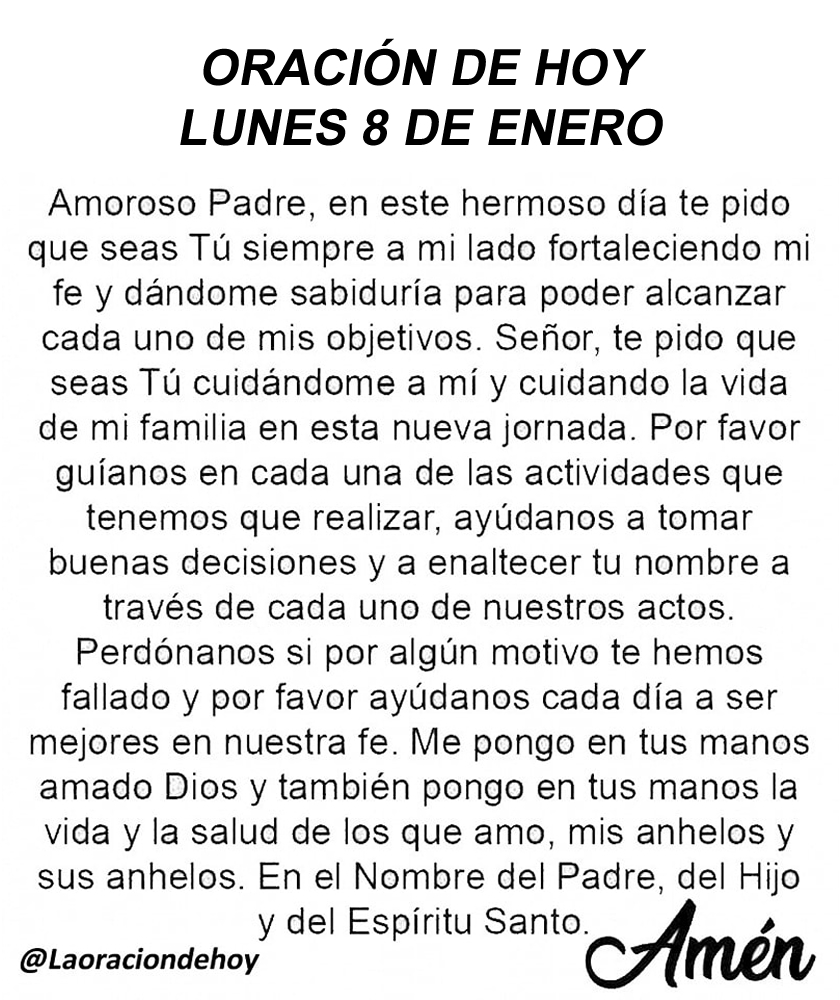 laoraciondehoy's tweet photo. Oración diaria para hoy lunes 8 de enero de 2024. https://t.co/KnW3BjOGko