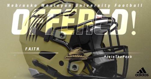 After talking with <a href="/CoachPosateri/">Coach Poz</a> I am excited to say I have received an offer from <a href="/NEWesleyan/">Nebraska Wesleyan University</a> 
<a href="/BryanBearsFB/">Omaha Bryan High Football</a>