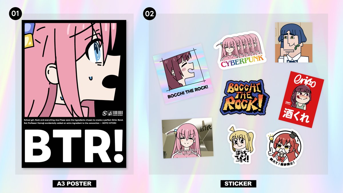 pap_p_i's tweet image. 【#C103お品書き】
12/30(土)東シ-04b　107DESIGN

🟢BTR! PARODY STIKER SET　/　1000YEN

#ぼっち·ざ·ろっく