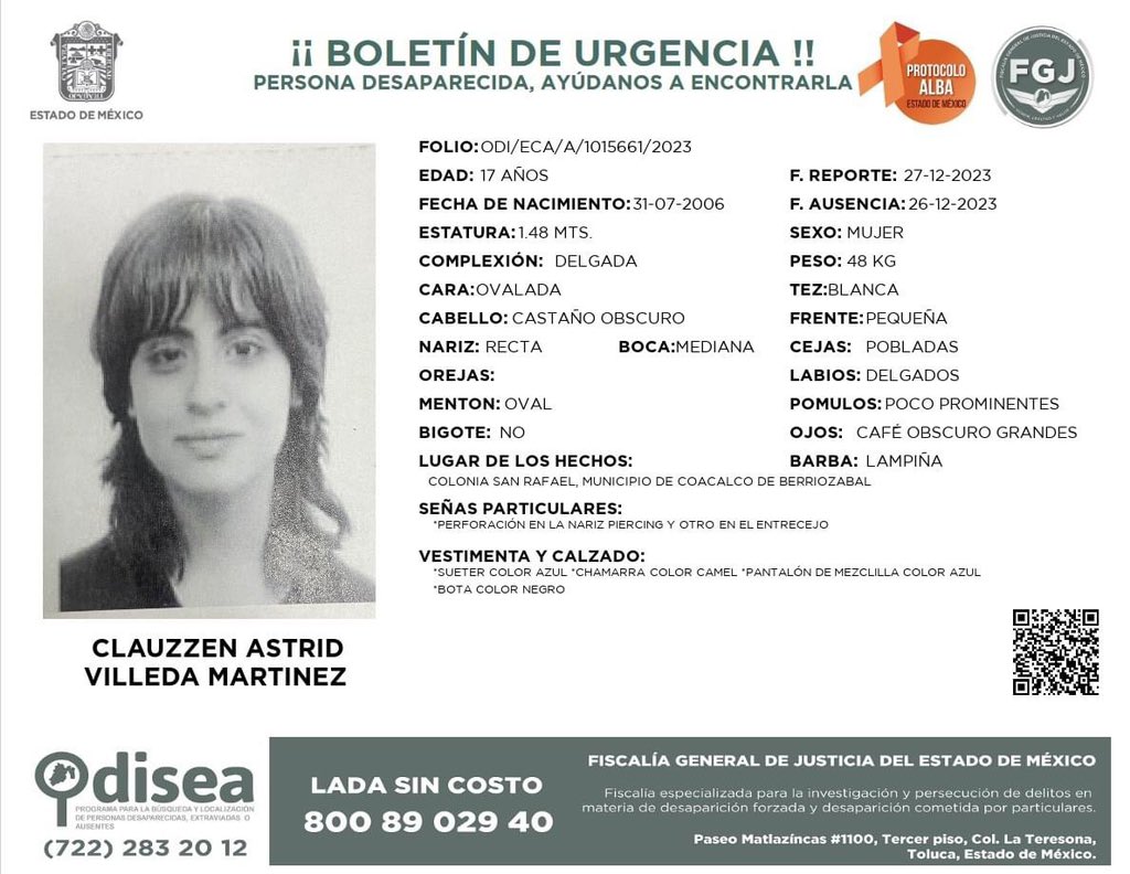 CenidiDanza's tweet photo. Pedimos su apoyo para localizar a Clauzzen Astrid Villeda Martínez, estudiante del Cedart "Frida Kahlo". https://t.co/j6U67gaT8z