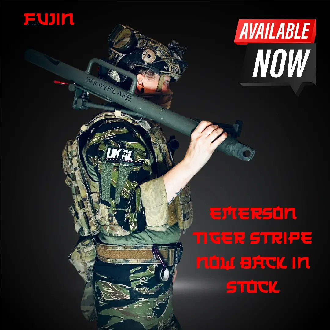 fujinairsoft's tweet photo. Emerson tiger stripe now back in stock

#theairsoftcommunity #airsoftworldwide #airsoftshopretail  #airsoftaddict #platecarriers #airsoftloadouts #fujinairsoft #emersongear #kydexcustoms #ukal https://t.co/ls7NhQXmvY