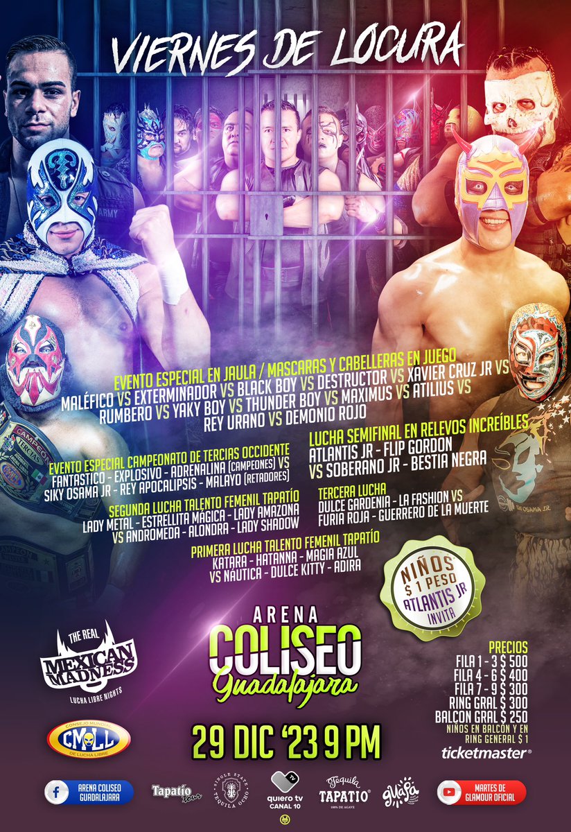 CMLL_OFICIAL's tweet photo. 🔜
📍Arena Coliseo GDL  
🗓️ Viernes 29 de diciembre '23
🕘 9:00 p.m. 

🎟️ Boletos en taquillas y en Ticketmaster:
https://t.co/7eQgVKyC93 https://t.co/Nk70XCbBCm