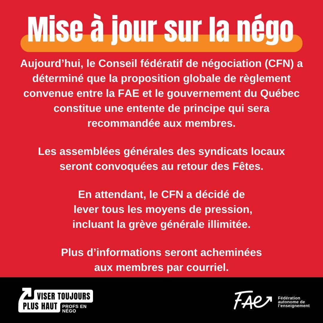 Nouveau

La proposition de règlement devient une entente de principe avec @la_FAE 

Les membres (les enseignants) devront maintenant se prononcer

#polqc #polcan