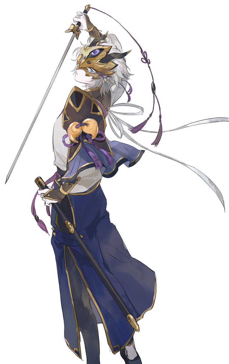 weapon sword 1boy mask male focus solo chinese clothes  illustration images