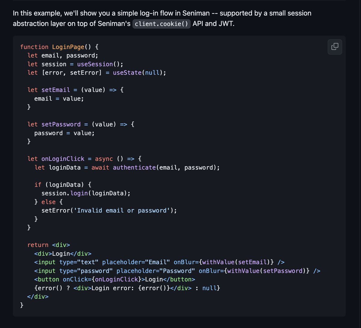 senimanjs's tweet photo. Just added a basic login flow &amp; session example app to the examples folder 🫡 https://t.co/ghTkYZ0Lcj