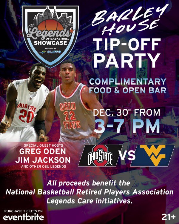 The @NBAalumni are hosting us this weekend - it’s only right that we return the favor and show love to the Legends who paved the way.   Join #BuckeyeLegends @jimjackson419 and Greg Oden for the Official Legends Showcase Tip-Off Party @BarleyHouseCLE   🎟️eventbrite.com/e/legends-of-b…