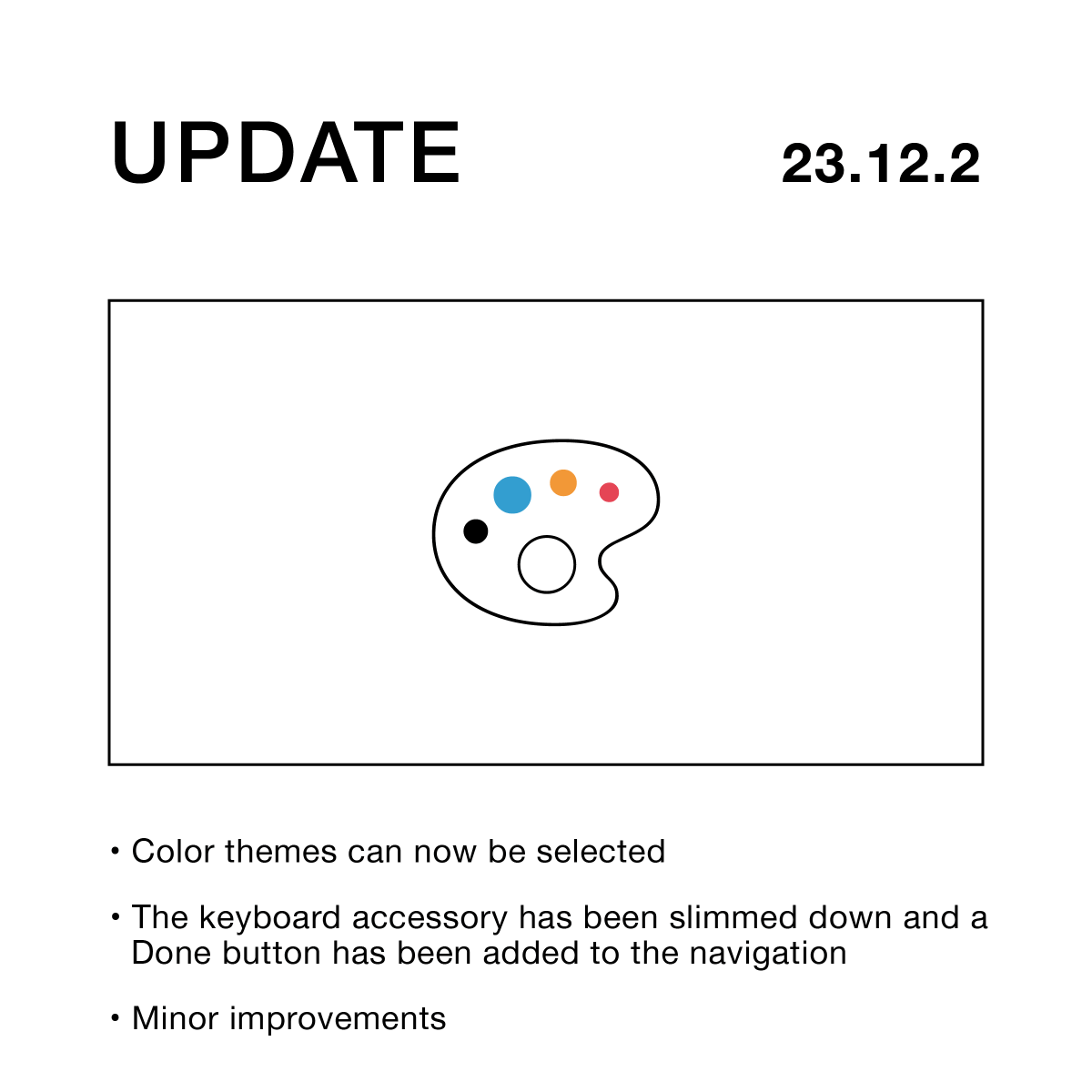 purelist_info's tweet photo. Update v23.12.2
- Color themes can now be selected.
- The keyboard accessory has been slimmed down and a Done button has been added to the navigation.
- Minor improvements.

Download: https://t.co/gwgjKMbF1X https://t.co/Thsbk2QWGB