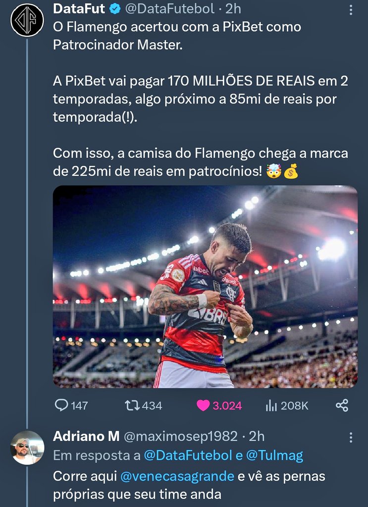 Se o patrocínio é estatal, reclamam.
Se é privado, reclamam.
Se ganha (pouco) mais de cota de TV por ter muito mais torcida e muito mais audiência, também reclamam.

O problema é o Flamengo.
O Flamengo estruturado e ocupando seu lugar de Maior Clube do Brasil incomoda MUITO.