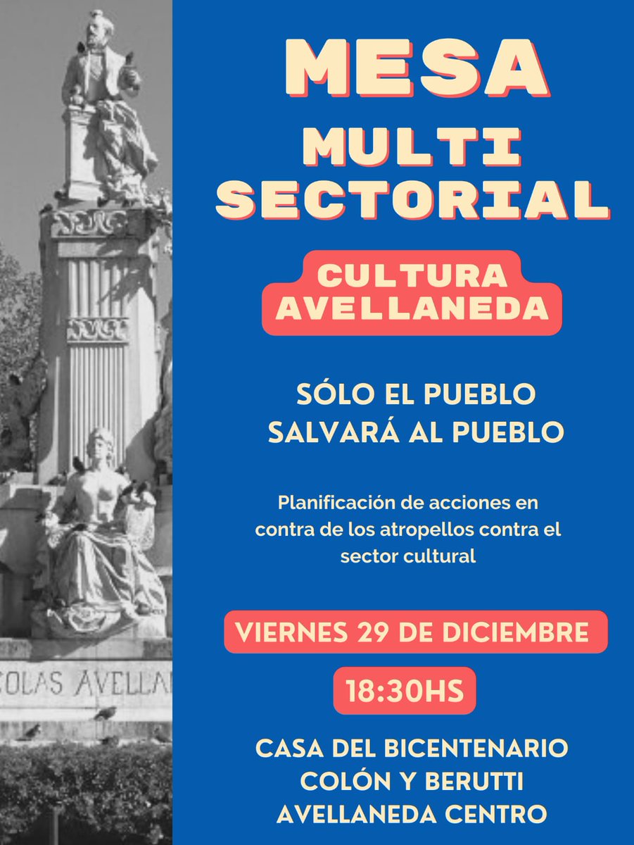 Colegas del sector cultural 

Nos comunicamos con ustedes para informarles que desde Avellaneda, bajo la conducción de nuestro Intendente JORGE FERRARESI, lanzaremos en breve una Mesa Multisectorial con el objetivo de  generar acciones para denunciar los atropellos del gobierno.