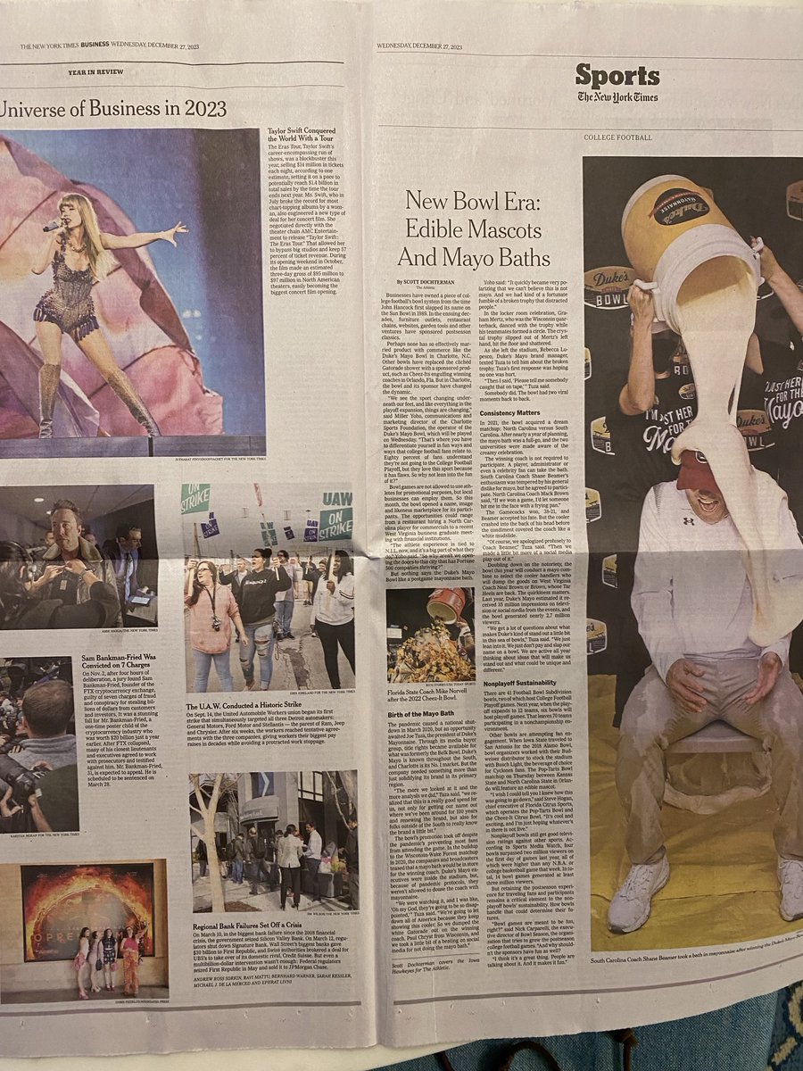 Thank you ⁦<a href="/DukesMayoBowl/">Duke's Mayo Bowl</a>⁩ 

Never thought 2 yrs after the game that I would :

1. Have a full page picture of myself in a national newspaper 

2. Be sharing a page with ⁦<a href="/taylorswift13/">Taylor Swift</a>⁩ !! (I’ve reached a new level of coolness w my daughters because of it ) 😃 🤙🏻