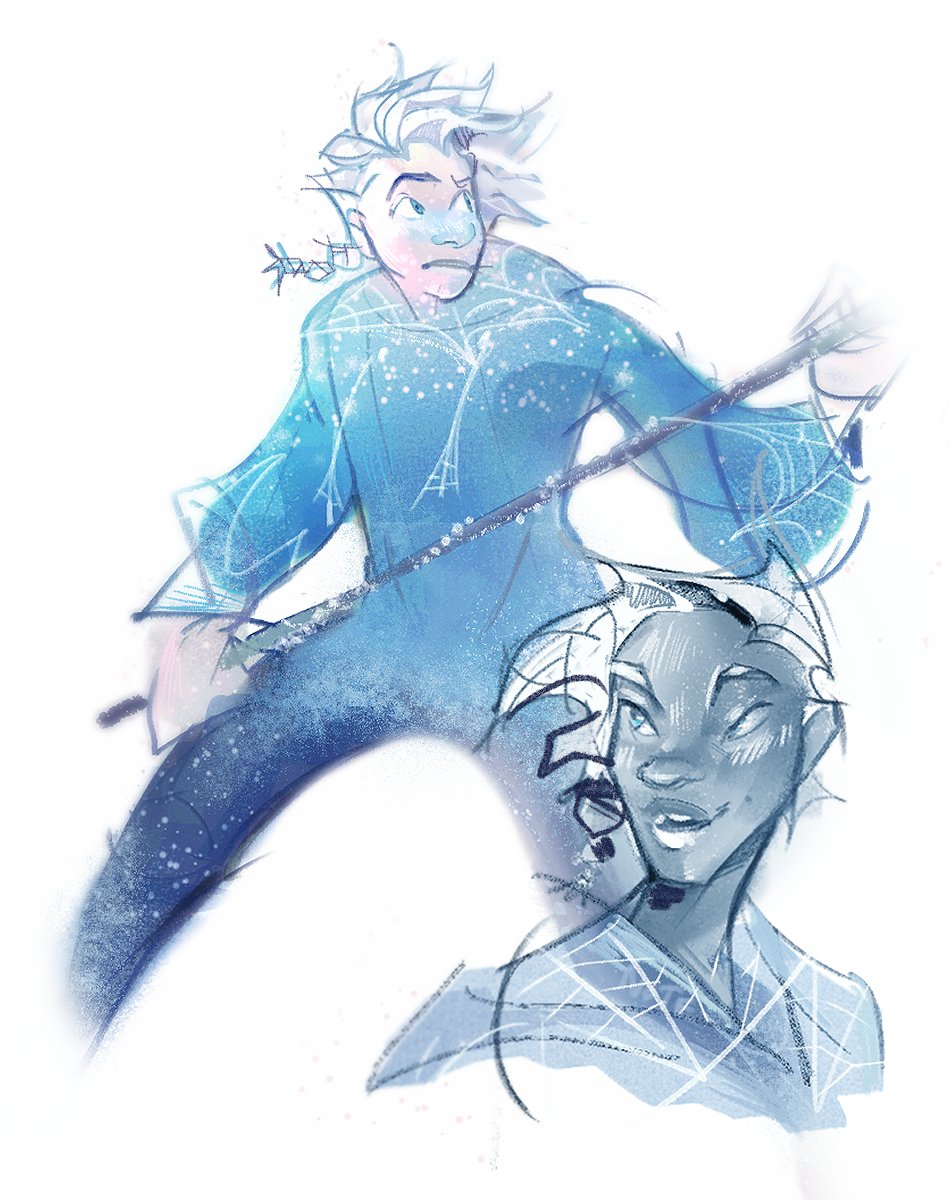 That1notedraws's tweet photo. A friend sent me a Christmas story about frozen spiderwebs, and thought it would be a really cool design to add to jack. With his gangly limbs, he's kind of a Winter Spider himself.

#JackFrost #rotg #riseoftheguardians #conceptart #guardiansofchildhood https://t.co/RDJwK603gA
