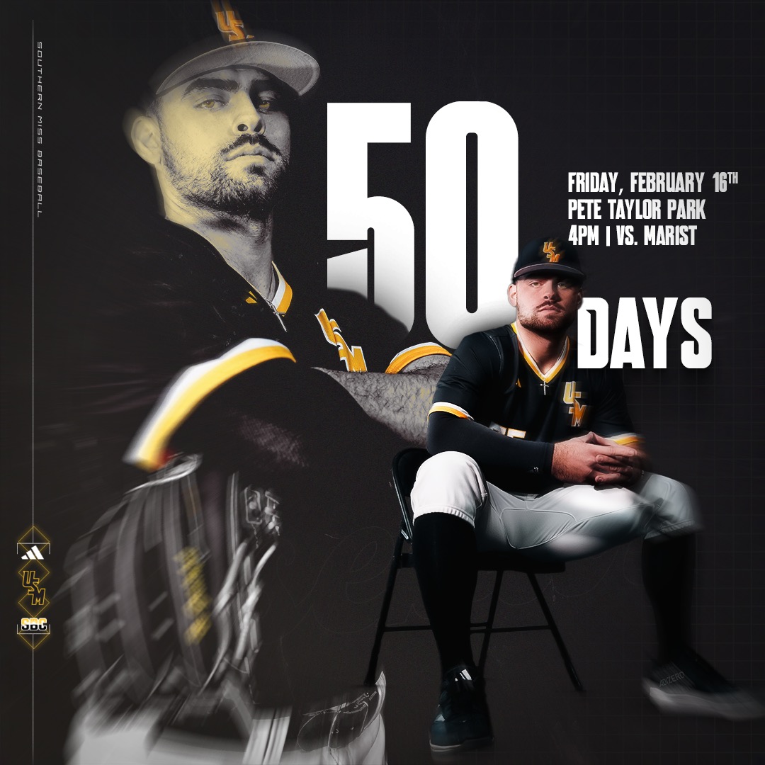 SouthernMissBSB's tweet photo. 𝟱𝟬 𝗗𝗔𝗬𝗦

🏟: Pete Taylor Park/Hill Denson Field

@billybutleriii | #EverythingMatters | #SMTTT https://t.co/KWS9umo4hw