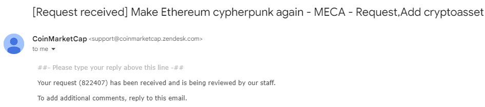 mecaerc20's tweet photo. hello @CoinMarketCap 
Ticker:822407
Make Ethereum cypherpunk again $MECA https://t.co/oTuGVs16k4