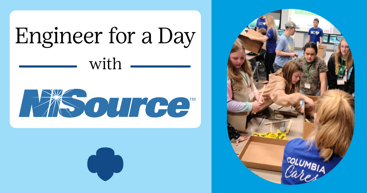 GirlScoutsOH's tweet photo. Join us at Engineer for a Day with NiSource/Columbia Gas on Feb 19!
Enjoy breakfast then take part in a hands-on engineering challenge as you work as a team to solve a problem presented by real engineers!
Register by Feb 12: https://t.co/DHK1fcJysX
#GirlsinSTEM
#NiSource https://t.co/IUeq2biE6S