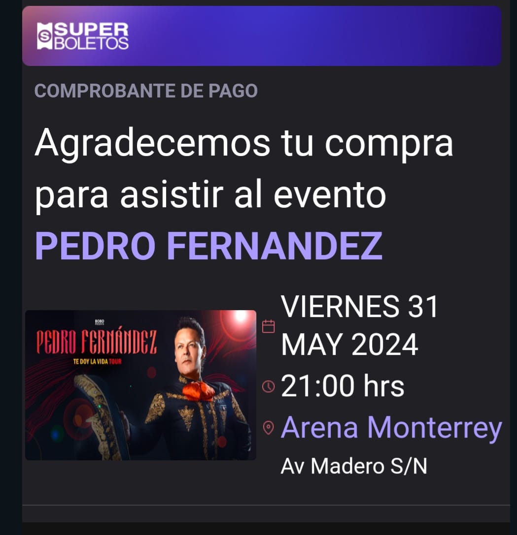 Mira mi guapísimo <a href="/pedro_fer/">Pedro Fernández</a>  ya tenemos mi amiga <a href="/LuzMaria_Nava77/">LuzMaria</a>  y yo los boletos listos pada verte en la Arena en Mayo en #TeDoyLaVidaTour