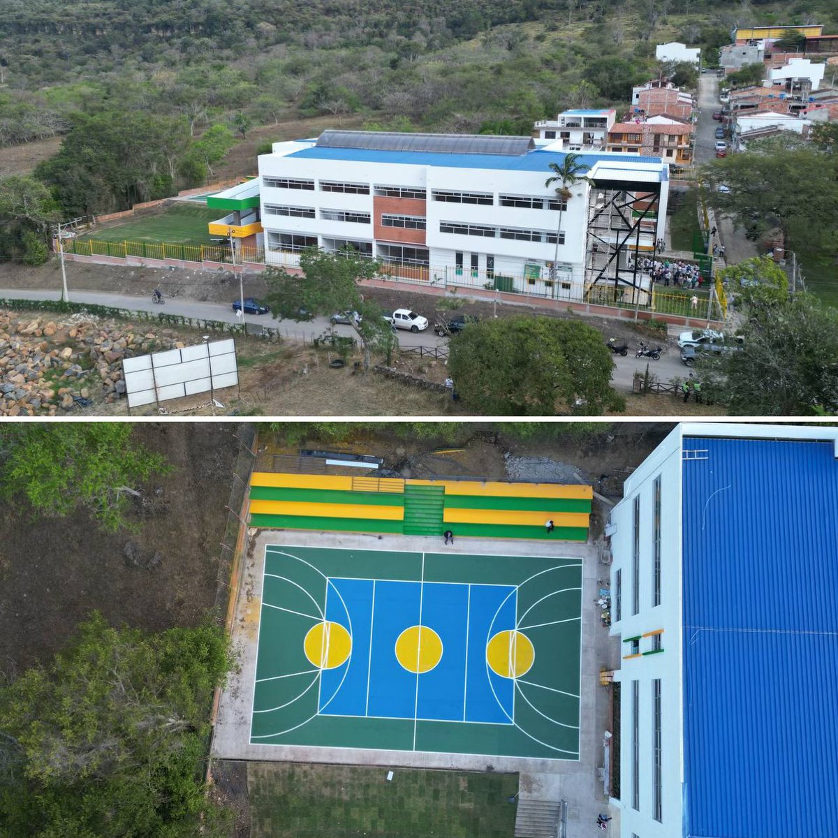 MAguilarHurtado's tweet photo. ¡Lo prometimos y lo cumplimos! Hoy Inauguramos el megacolegio Pedro Santos Sede A en #Pinchote, invertimos más de 16 mil millones de pesos para una edificación de 3 pisos con una 27 aulas, 4 laboratorios, auditorio, restaurante escolar, baños y área administrativa, para así lograr que cerca de 600 estudiantes de zonas urbanas y rurales reciban educación de calidad en las mejores instalaciones.