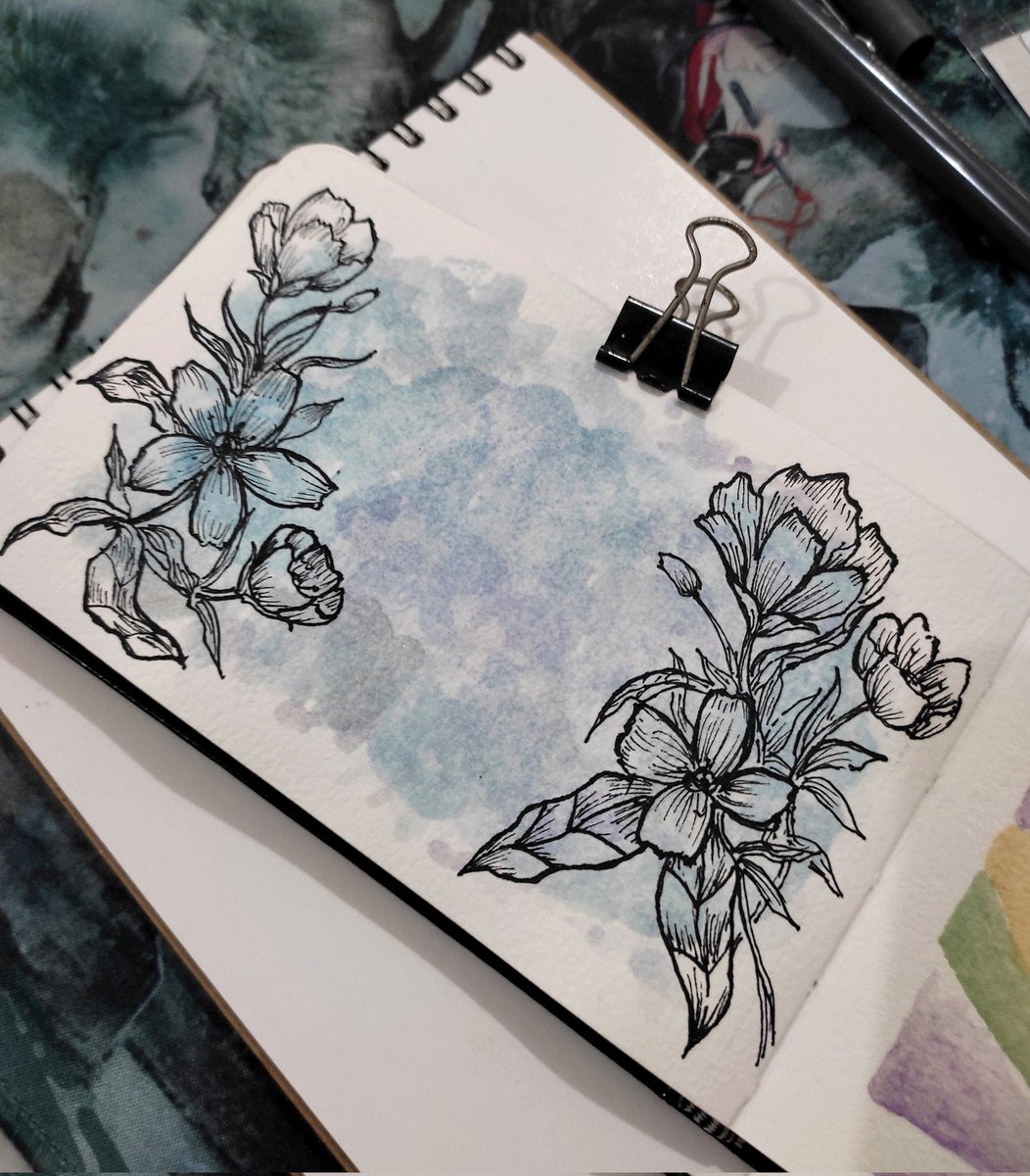 Easy project to prepare background for journal spread~ 

#watercolor #painting #inkpen #inkdrawing #vintageflower