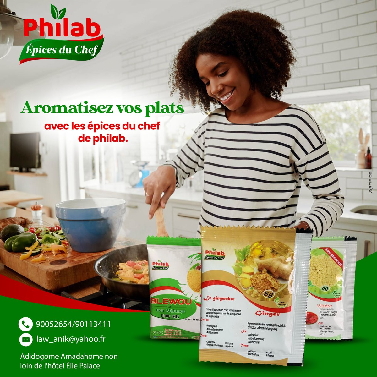 Réveillez vos Papilles avec les Épices d'Exception de chez Philab  ! 

Infoline : (+228) 90 05 26 54 | 90 11 34 11 | Boutique Made in Togo | law_anik@yahoo.fr.

#madeintogo #consommerlocal #Artifice  #EpiceDuChef #Nunana2023 #228Events