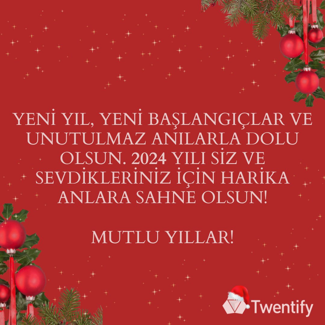 TwentifyTR's tweet photo. Twentify harika bir yeni yıl diler! 🎄🎊
#Twentify #Hoşgeldin2024 #YeniYıl #MutluYıllar https://t.co/ggQ0leR6pM