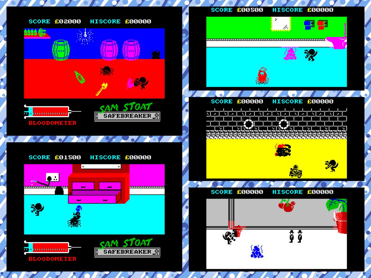 OldSchoolBooks1's tweet photo. Today's #retrogaming on the #ZXSpectrum #SamStoat Safebreaker. A game I had as a youngster. I didn't appreciate how colourful this game was at the time. Collect the precious items and avoid the many things out to chase you. It's colourful and fun. https://t.co/xOXPQu94VH