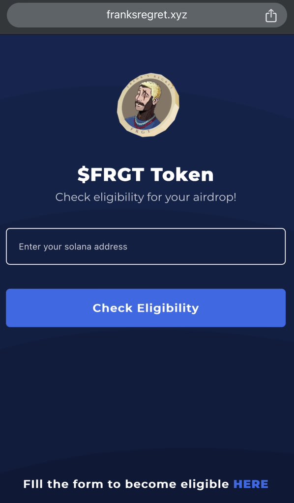 👑Wallet checker is live Visit: franksregret.xyz/airdrop To check if your wallet is eligible Round 2 and final community #airdrop 🪂 kickstarts soon ♻️ & 💬 #sol address $FRGT #meme