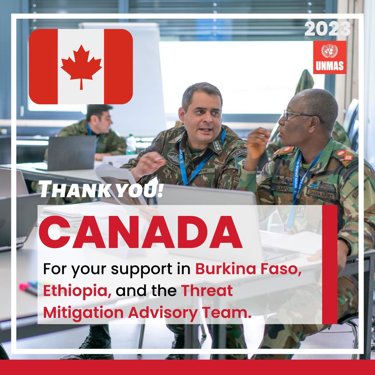 UNMAS's tweet photo. ๐ #Thank You, Merci, ๐จ๐ฆ Canada, for your invaluable support in Burkina Faso, Ethiopia, and the Threat Mitigation Advisory Team throughout 2023.
_____
#23UNMAS
@CanadaUN @CanadaFP @CanadaDev @UNICEFCanada @UNHCRCanada @canada https://t.co/LUncMaygHy