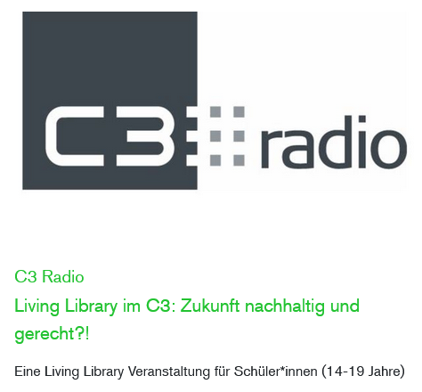 🎧Unser Hörtipp zum neuen Jahr🎧

Am 1.1.2024 läuft um 20.30 die neueste Folge des C3-Radios. Wir berichten von der "Living Library", einem spannenden Format für Schüler*innen, bei dem sie mit Expert*innen (lebende Bücher) in den Dialog treten konnten.

👉o94.at/programm/sendu…