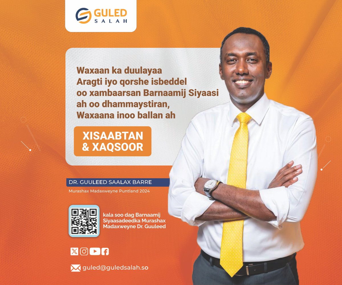 GuledforPL2024's tweet photo. Dr. @GuledS_’s manifesto outlines a comprehensive plan for change that prioritizes transparency, good governance, and equal opportunity for all Puntlanders.
#GuledforPuntland2024 #Vision4change. #AHopefulPuntland https://t.co/QgUsCMHKrS