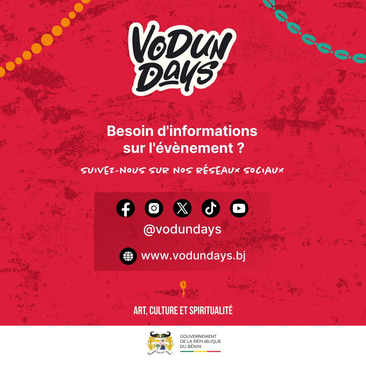 #VodunDays | #BeninCulture | #GouvBenin | #Wasexo | 🚨📢⏳🇧🇯 LES « VODUN DAYS », LE COMPTE À REBOURS EST LANCÉ ‼️ Suivez en temps réel, toute l’actualité de la célébration de l'Art, de la Culture et de la Spiritualité, @vodundays au cœur de la Cité historique de Ouidah,...