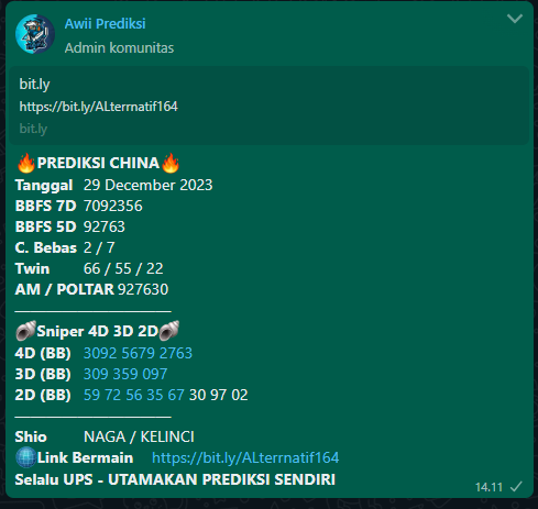 AwiPrediksi's tweet photo. Angka Paten CHINA Bossku semoga di SAH kan bandoot , jangan lupa di kolepp kembali dengan angka bossku 🤝🤝🔥

Gabung prediksi Awii lengkap dan gratis di wa:
📲 0813-2039-2590 https://t.co/L68e8wrDx9