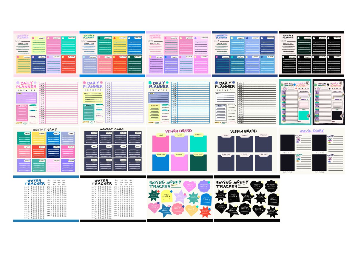 merry belated chrismas and happy new year #qmytarjpg 🌲🌀💭

custom planner 💟 — ทุกคนสามารถจัดแพลนเนอร์ของตัวเองได้เลยว่าต้องการให้มีอะไรบ้าง ! 

🎀 year planner ( black and colorful ) , weekly and daily planner , dump photo , montly goals , habit tracker และอื่นๆ

#แจกpng