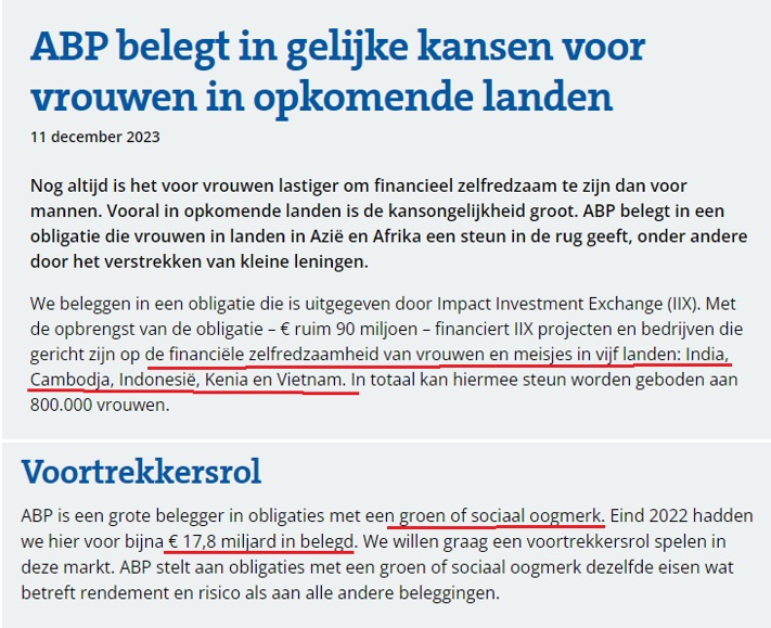 frans_nijhof's tweet photo. Bijna 18 miljard euro belegde pensioenfonds ABP in 2022 in leningen voor arme vrouwen in ontwikkelingslanden. Rendement in 2022: - 3,3%. Het geld betreft niet-uitbetaalde lonen van werknemers (pensioenpremie) die ABP goed moet beleggen, gericht op hoge rendementen. Gebeurt niet. https://t.co/eUlaagCZGU