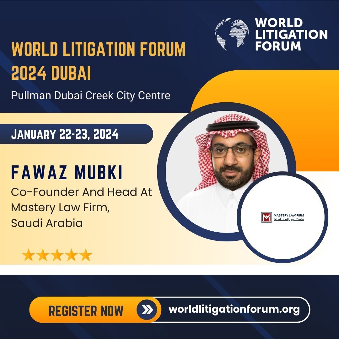 wlawyersforum's tweet photo. 𝐉𝐨𝐢𝐧 𝐮𝐬 for an unforgettable journey at 𝐖𝐋𝐅 𝟐𝟎𝟐𝟒 𝐃𝐮𝐛𝐚𝐢! 🚀 Embrace legal excellence with 𝐅𝐚𝐰𝐚𝐳 𝐌𝐮𝐛𝐤𝐢, Co-founder and Head at Mastery Law Firm, Saudi Arabia. 𝐃𝐨𝐧'𝐭 𝐦𝐢𝐬𝐬 out on this unparalleled legal innovation! 

#WLF2024Dubai #JoinUsNow https://t.co/t7HxN9mOH7