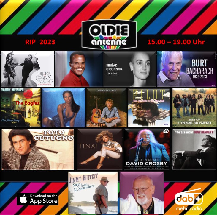 viktor_worms's tweet photo. Ein trauriger Tag? Nein, genau nicht! Wir feiern wunderbare Künstler, die 2023 leider gingen. Sie leben weiter und bleiben der „Soundtrack unserer Leben“! #oldieantenne Ihr hört sie heute alle über die app oder DAB+. #oldieantenne https://t.co/IUrIDtzESD