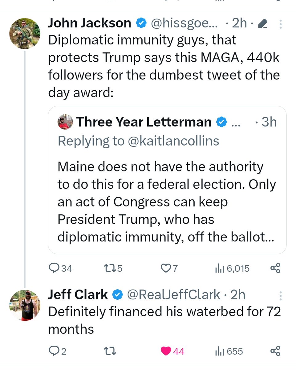 Just want to put this out there to that coaching legend MAGA guy....  Just not some random clown like ... <a href="/hissgoescobra/">John Jackson</a>

<a href="/RealJeffClark/">Jeff Clark</a>.  Think we have new winner for that illustrious dumbest tweet award???