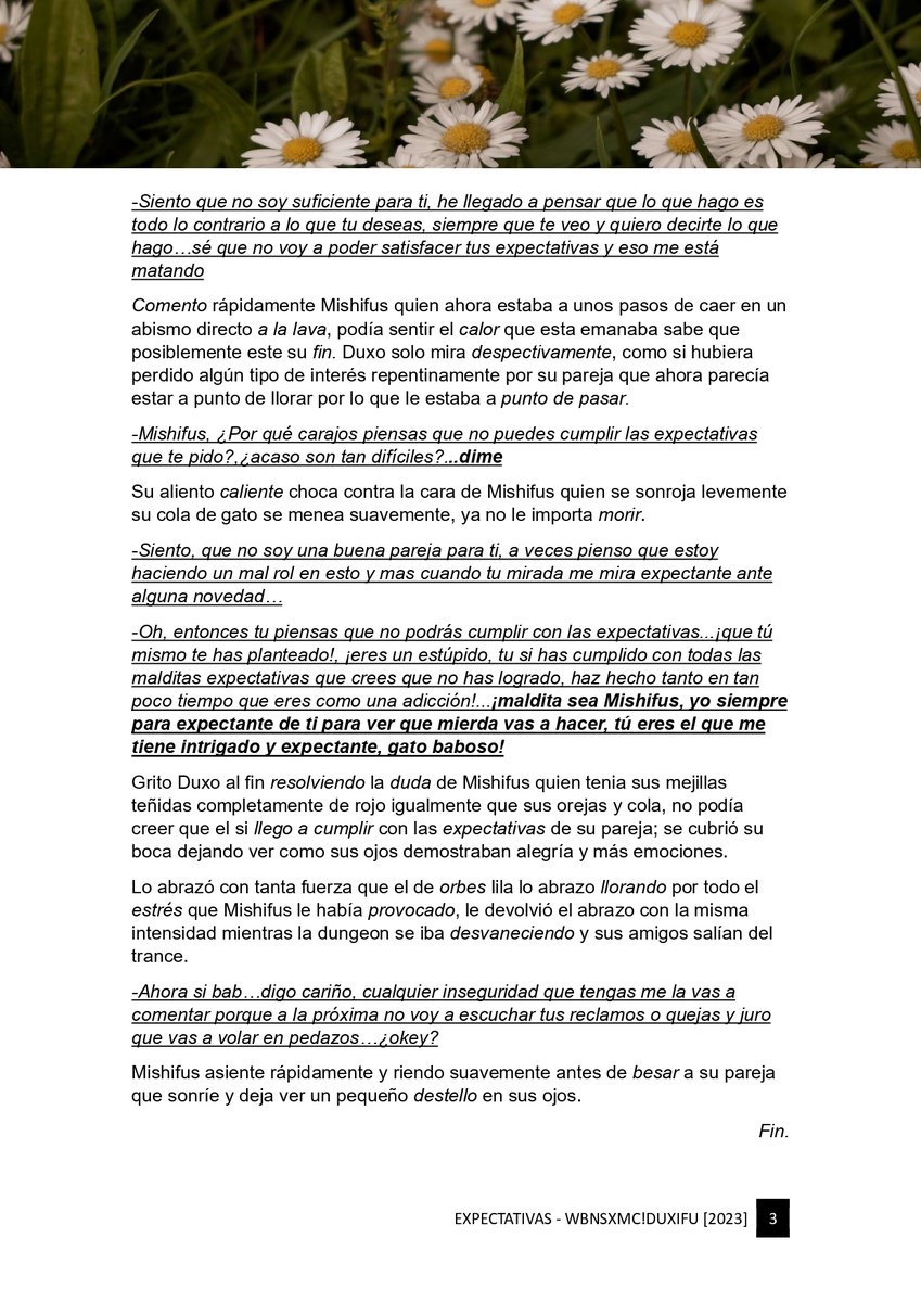 Expectativas - WBNSxMC!Duxifu

One-shot._ 

#Duxorethey #Duxo #mishifu #Duxifu #aquino #mictia #wbnstwt #WBNSxMC #webonesxminecraft #WBNSxminecraft #Wattpad #fanfic #fanfiction #alternativeuniverse #Angst #expectativas