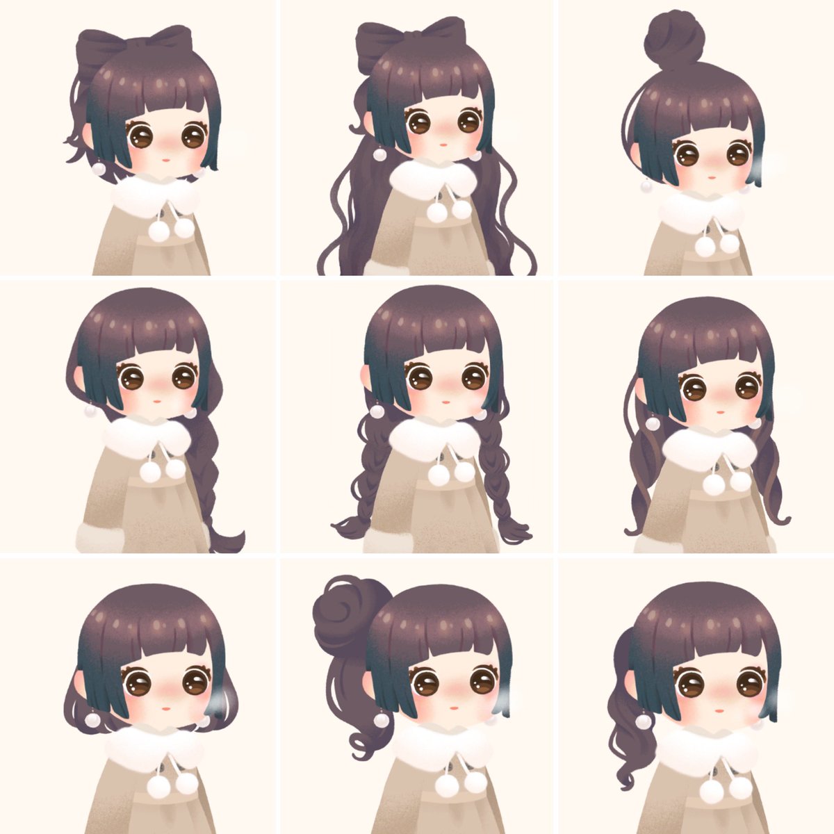 ebi_no_tnpr's tweet photo. 「栗色のカールポニテ」は頭がぺったんこなので「アップリボンエクステ」と合わせると良い🙆🏻‍♀️✨なぜかウィッシュ数低いけど可愛いアイテム。

「冬色のパッツンボブ」は色と顔まわりの毛が好き◎

#リヴリー https://t.co/gMgwiZyhOo