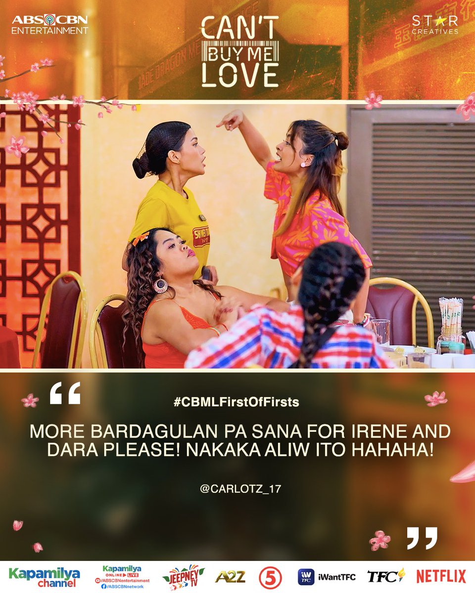 StarCreativesTV's tweet photo. ✅ Viking ✅ Balut ✅ Kuliglig …Ano pa kaya ang mga susunod na #CBMLFirstOfFirsts ng BingLing?

Catch #CantBuyMeLove weeknights at 8:45pm on Kapamilya Channel, Kapamilya Online Live, A2Z, JeepneyTV and TV5 🏷️❤️ https://t.co/XsOYFIxQDb