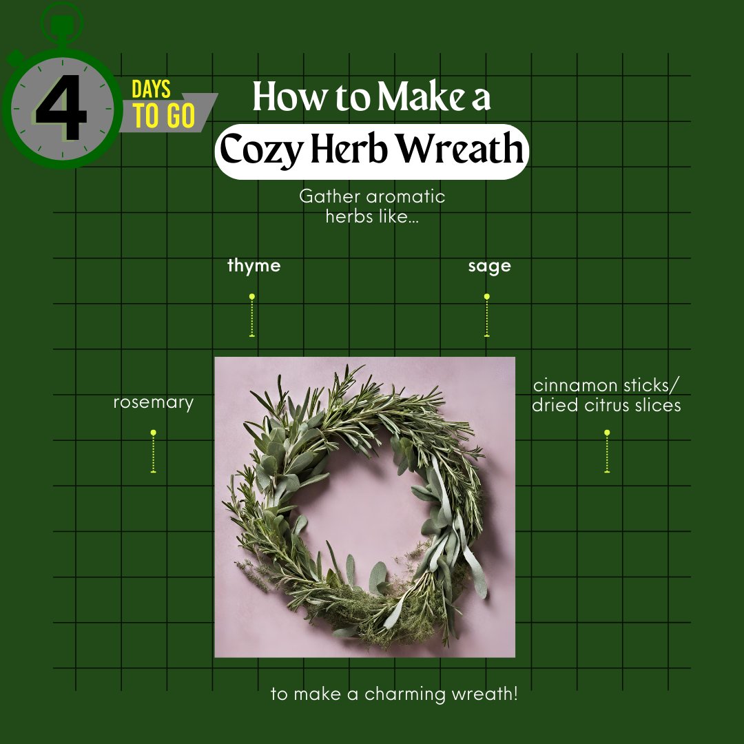 Plant3r1's tweet photo. Welcome to Day 7 of our Countdown! ✨ Let's infuse your space with warmth and charm by creating a Cozy Herb Wreath – a delightful indoor gardening craft perfect for the season. #CozyHerbWreath #HerbalCrafting #IndoorGardenCharm #CountdownToCraftiness https://t.co/nJhlOZEcBs