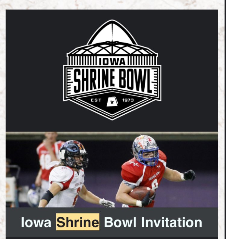 AdamCook02's tweet image. Honored to be invited to the 2024 Iowa Shrine Bowl