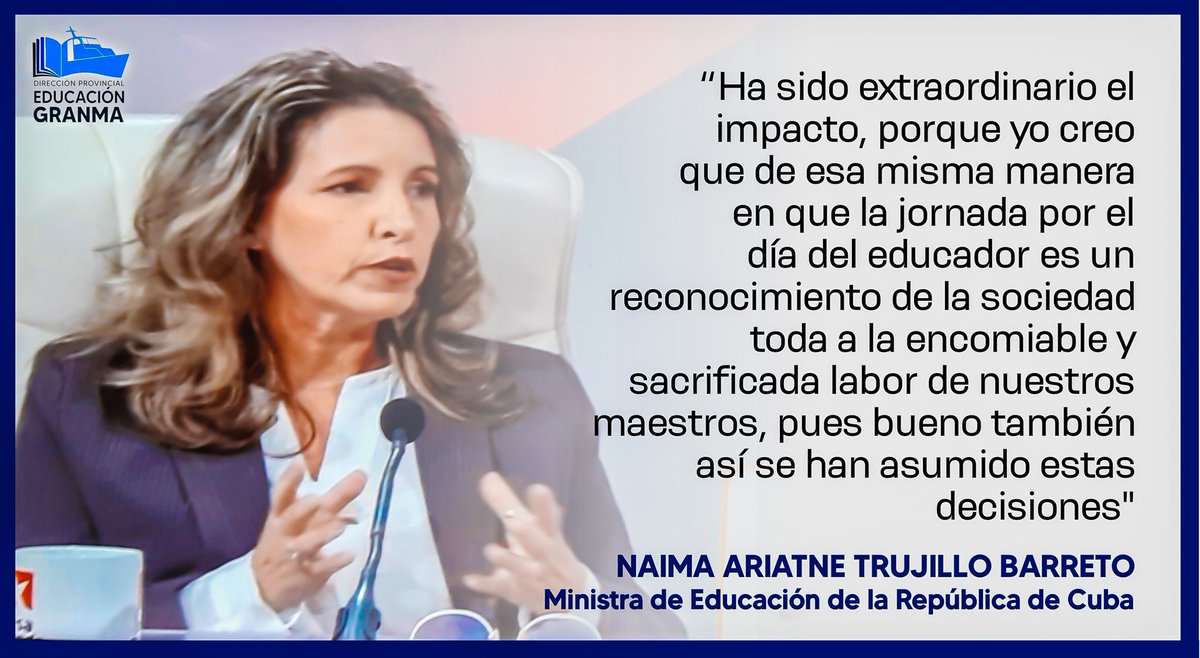 Yane1606's tweet photo. La ministra de Educación de Cuba, @btan0987, desde el espacio televisivo Mesa Redonda, abordó sobre las decisiones del Gobierno para incrementar los ingresos y mejorar la atención a los trabajadores del sector educacional. #EstaEsLaRevolución #CubaMined https://t.co/IUl8IjKiMC