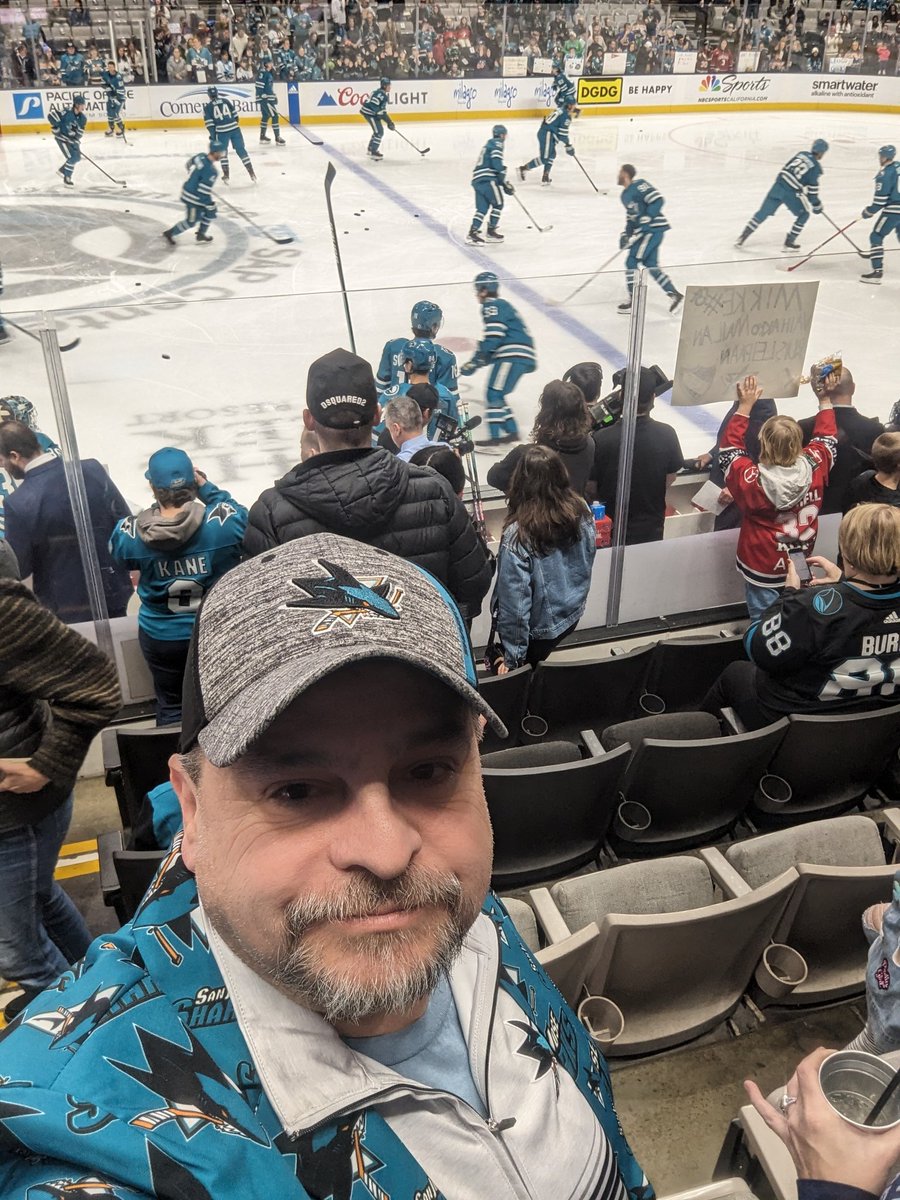 rabrouillette's tweet photo. @SanJoseSharks After I left San Jose 39 years ago, I didn't know when I would come back.  I am back and enjoying my first Sharks game!  LET'S GO SHARKS!!!!!  #SJSharks    #sanjosesharks #finallybackhome https://t.co/v3olmQvtEk