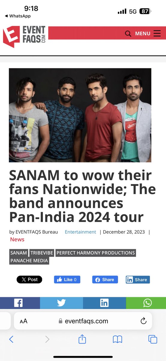 <a href="/Sanam_Official/">SANAM</a> gives their fans the ideal New year gift as they announce their 3 month long Pan-India tour starting in January 

#sanam #sanamband #sanambandlive #indiatour #Lucknow, #Ahmedabad, #Pune, #Delhi, #Mumbai, #Hyderabad, #Bangalore, #Kolkata and #Chandigarh