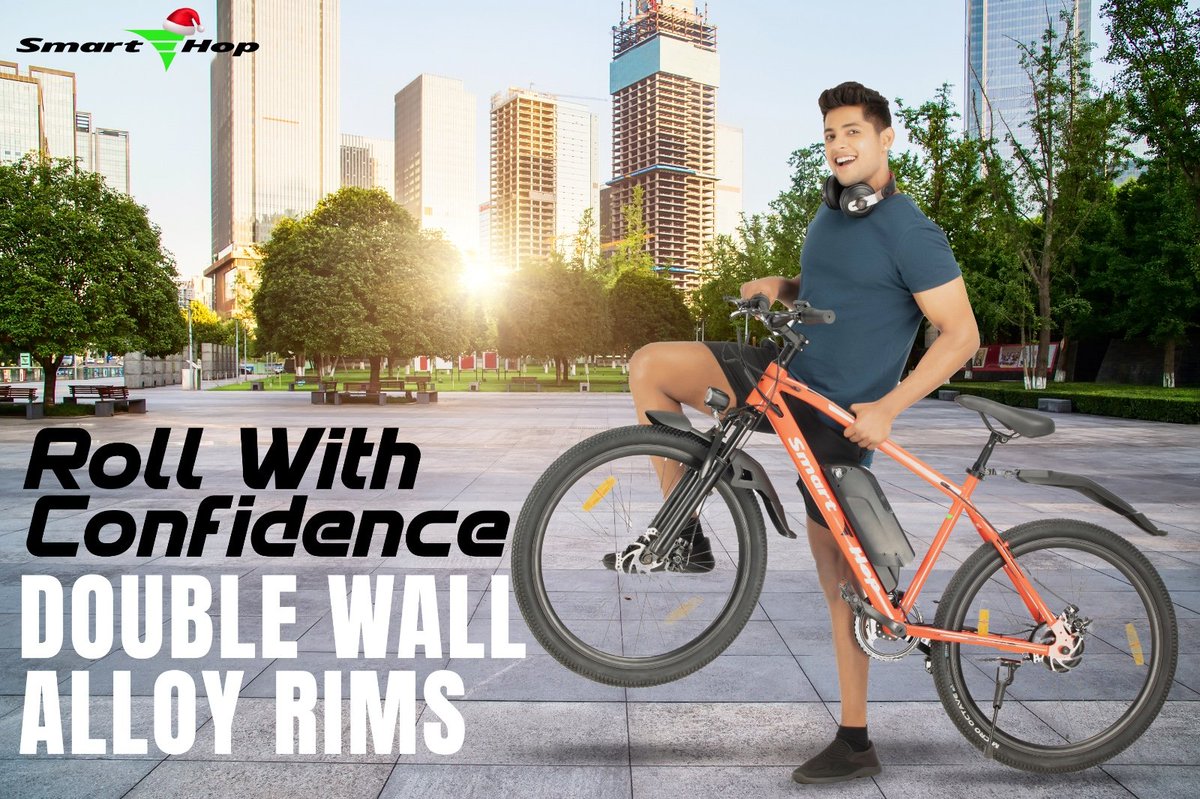 smartehop's tweet photo. SmartEHop introduces 'Roll with Confidence' – the magic touch your ride craves. Double wall alloy rims for the fearless explorers, combining strength with style. Step into a world where every pedal stroke is a declaration of confidence. 

#smartehop #madeinindia #december https://t.co/6jAdUQxKyw