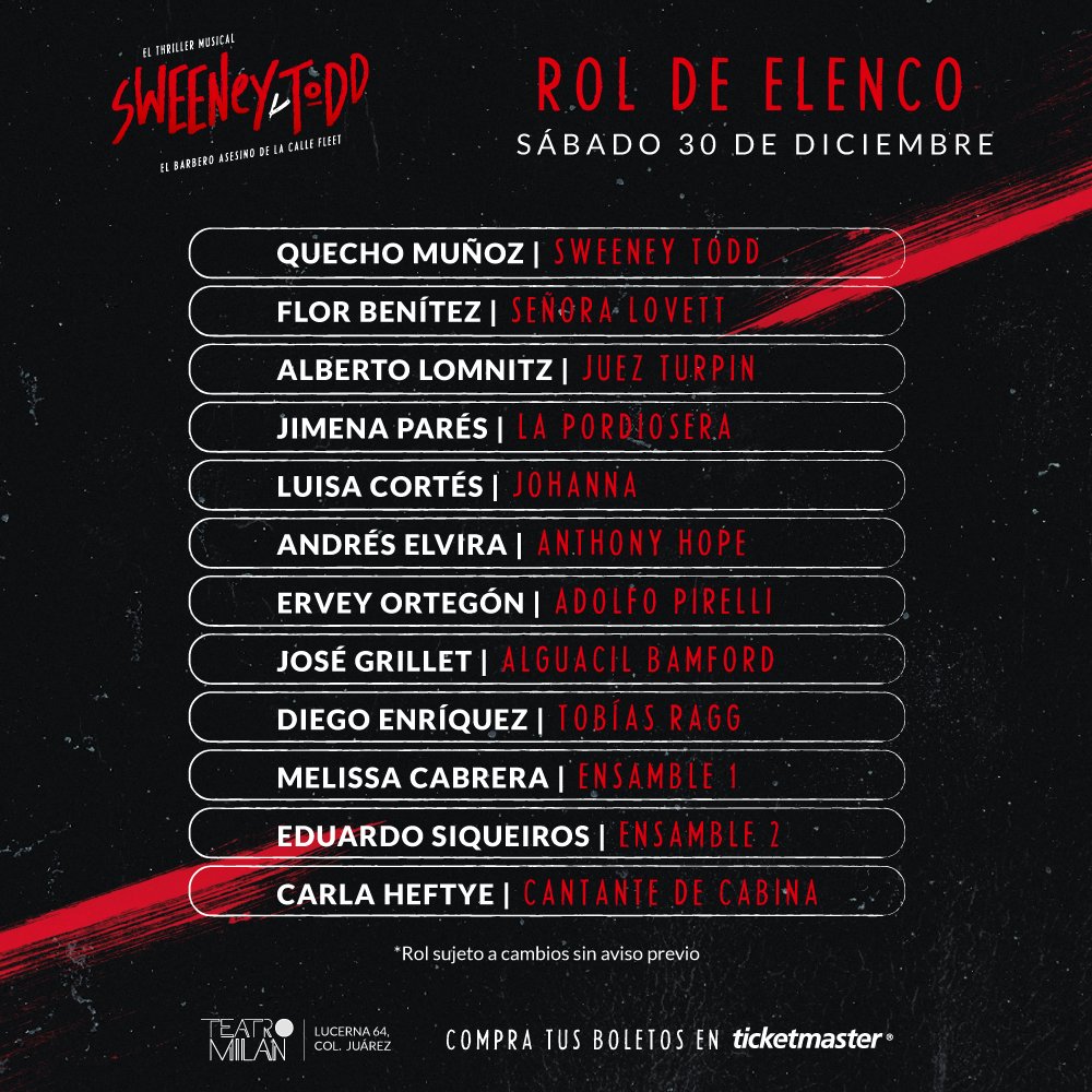 ¡𝐃𝐄𝐒𝐏𝐈𝐃𝐄 𝐂𝐎𝐍 𝐍𝐎𝐒𝐎𝐓𝐑𝐗𝐒 𝐄𝐒𝐓𝐄 #𝟐𝟎𝟐𝟑! 🎆

Las almas que rondan la #CalleFleet están listas para las últimas funciones. 🎭💈🔥

CIERRA EL AÑO SIN PERDERTE #SweeneyToddMex 💈🔪🩸
𝐆𝐀𝐍𝐀𝐃𝐎𝐑𝐀 𝐃𝐄 𝟕 𝐏𝐑𝐄𝐌𝐈𝐎𝐒 <a href="/losmetromx/">Los Metro</a> ✨

🎟️ 🚨 Últimas localidades