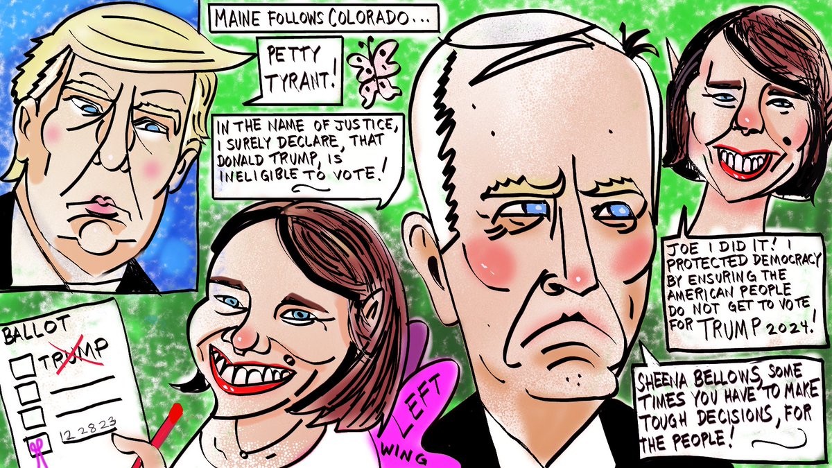 Maine Secretary of State Sheena Bellows political cartoon. DONALD TRUMP and Joe Biden *** #DonaldTrump  **** #SheenaBellows  #maine #secretaryofstate #joebiden #politicalcartoon