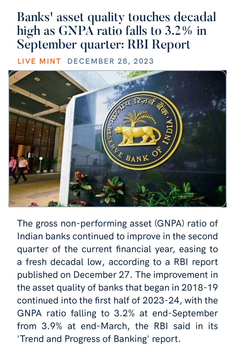 rajudharmaj's tweet photo. Banks' asset quality touches decadal high as GNPA ratio falls to 3.2% in September quarter: RBI Report
https://t.co/REXv4nqXji

via NaMo App https://t.co/97j3jldyYn